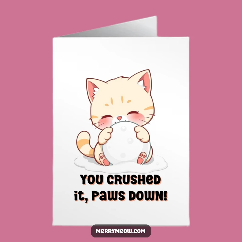 Free Printable Congrats Card: Snowball Cat Celebrating Your Wins
