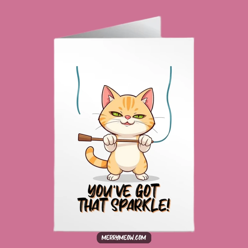 Free Printable Congratulations Card: Mischievous Cat Tinsel Fun, Downloadable Gift!