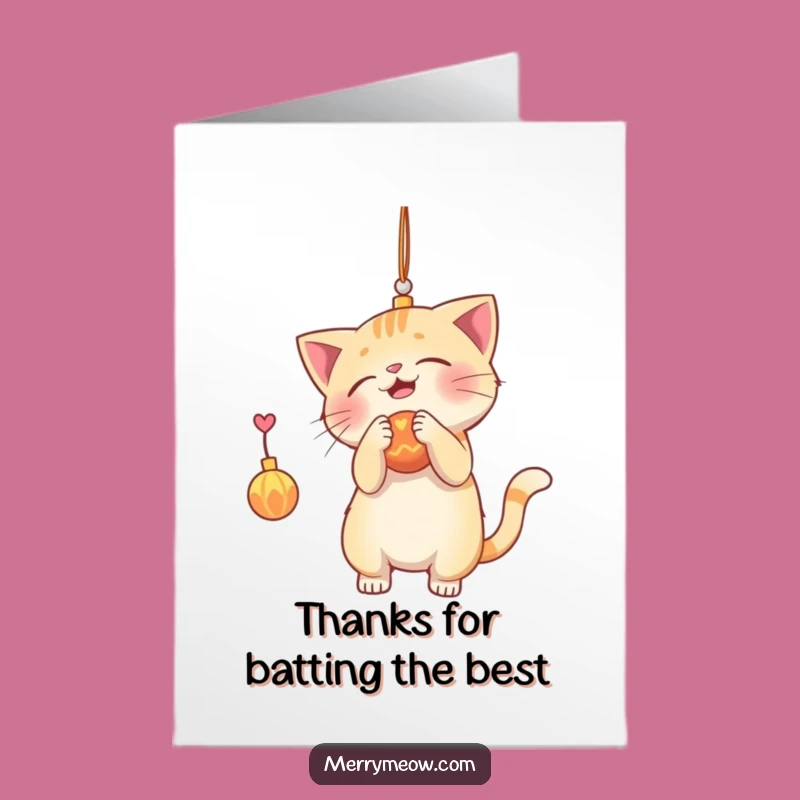 Free Printable Playful Cat Thank You Card: Funny Ornament Batting Downloadable Gratitude