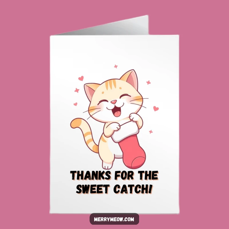 Free Printable Thank You Card: Cat Swatting Stocking, Funny Holiday Downloadable Gift