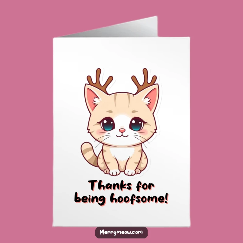 Free Printable Thank You Card: Cat with Reindeer Antlers, Funny Holiday Downloadable Gift