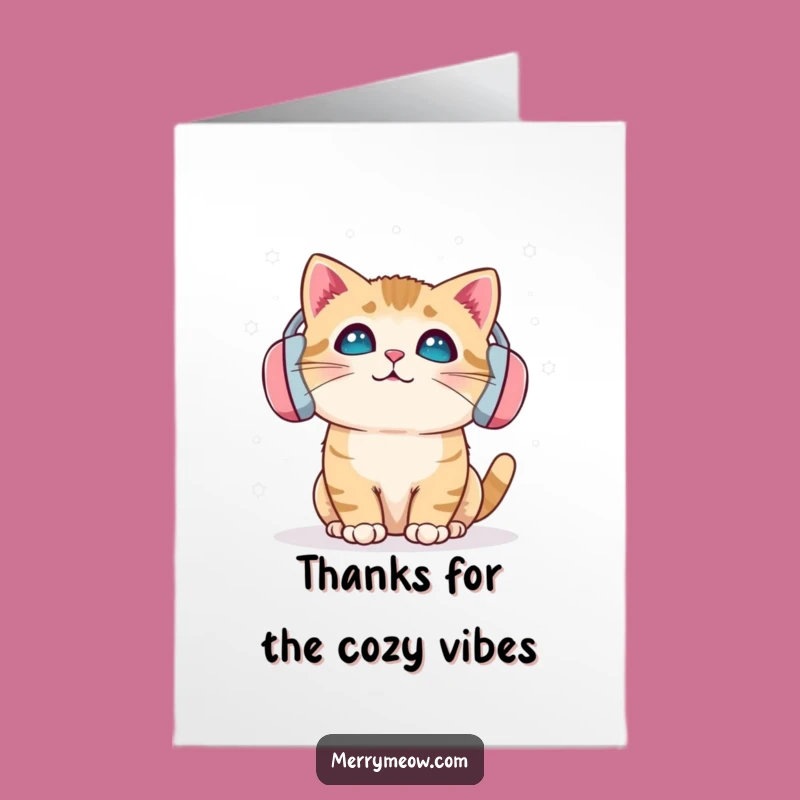 Free Printable Thank You Card: Snow Delight Cat Earmuffs Funny Downloadable Gift