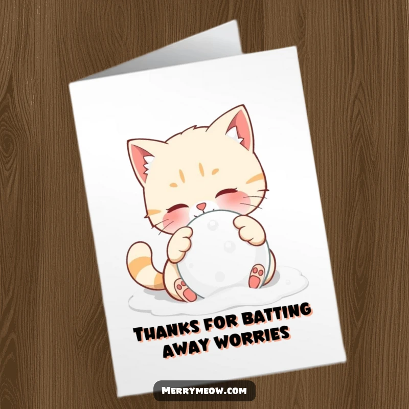 Cute Free Printable Thank You Card: A cat mid-pounce with a snowball, sending playful thanks.