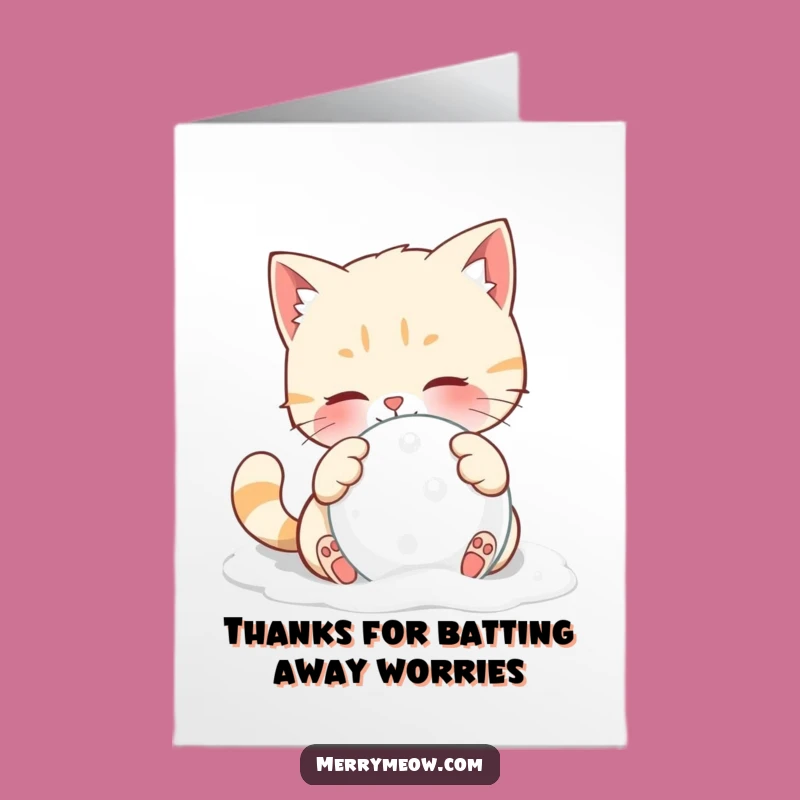 Free Printable Thank You Card: Snowball Cat Says Thanks Playfully