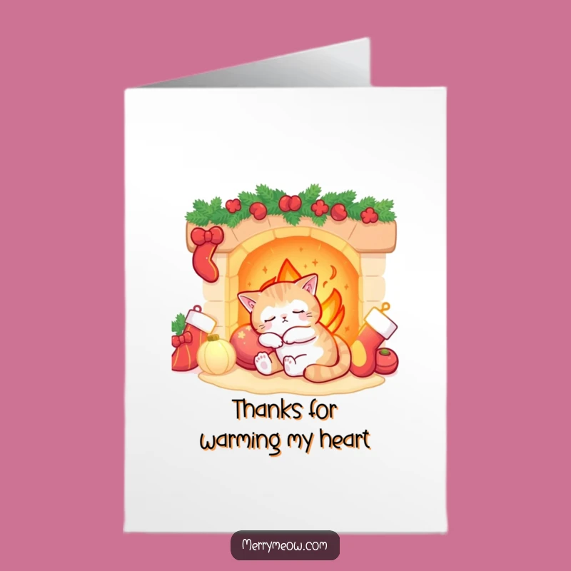 Free Printable Thank You Cat Card: Fireplace Cozy, Funny Downloadable