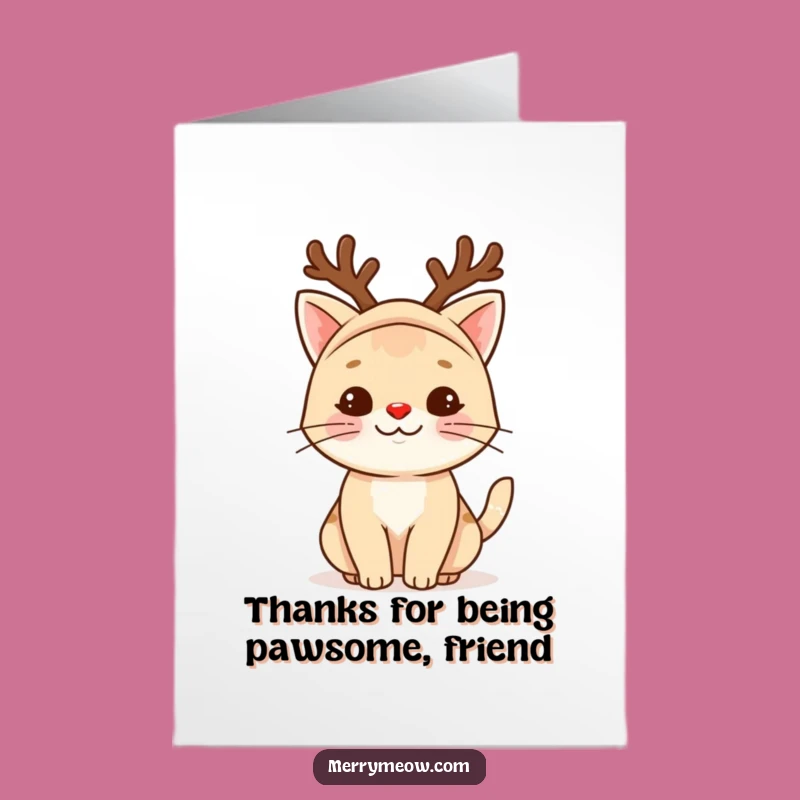 Thank You Free Printable Reindeer Cat Card: Adorable Downloadable Gratitude