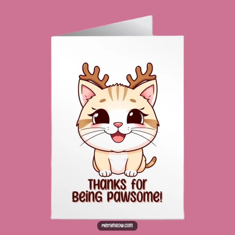 Free Printable Thank You Card: Grateful Antler Cat for Your Kindness