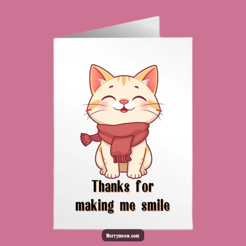 Free Printable Thank You Card: Giggling Cat Festive Scarf - Funny Downloadable Gift