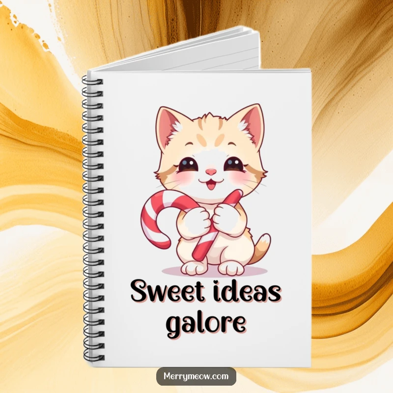 Funny Notebook: A kitten gleefully holding a candy cane, perfect for jotting down ideas with sweetness and humor, a funny gift.
