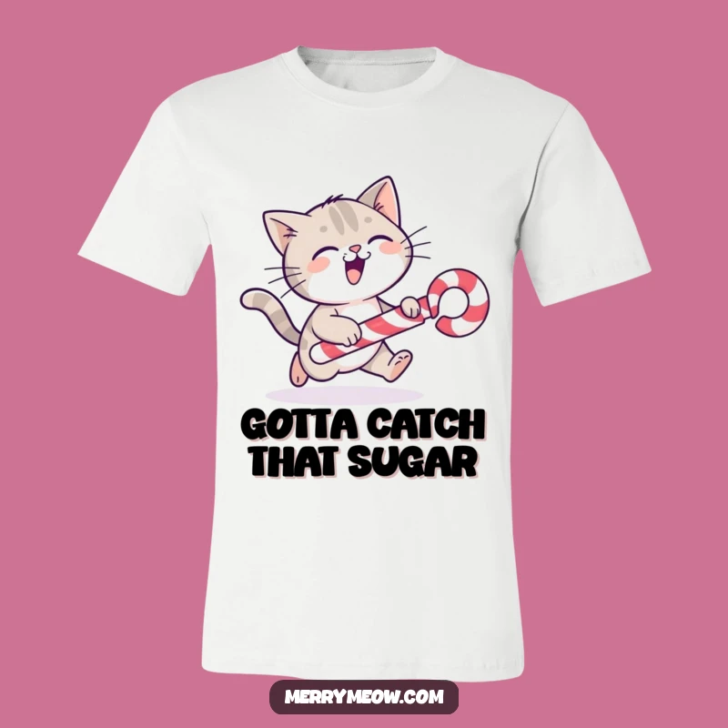 Funny Cat Candy Cane T-Shirt: Chase the Holidays in Style!
