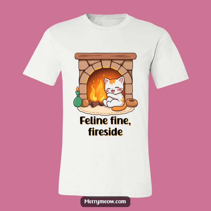 Funny Joyful Cat Fireplace T-Shirt, a Hilarious Comfort Gift for Cat Aficionados