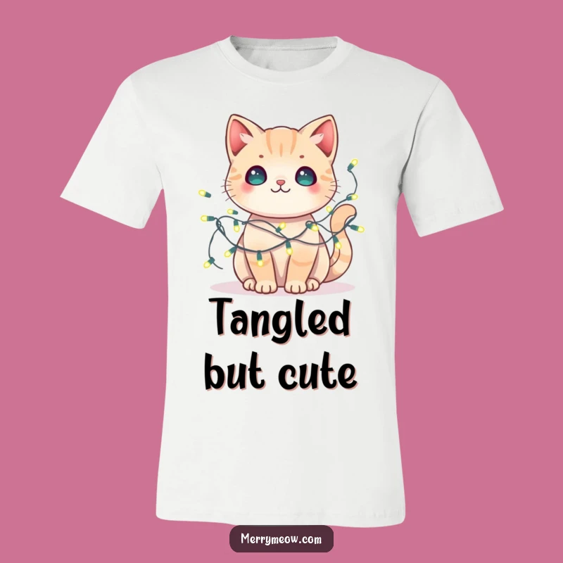 Funny Kawaii Cat Fairy Lights T-Shirt: Wear Your Festive Feline Fun
