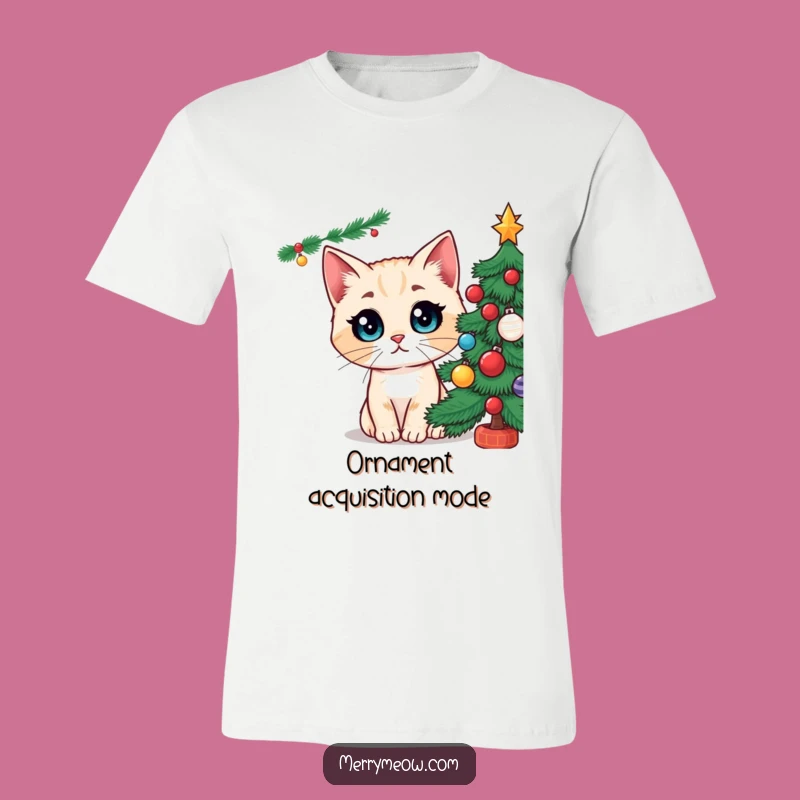 Funny Wide-Eyed Cat Christmas Tree T-Shirt: Hilarious Feline Holiday Apparel