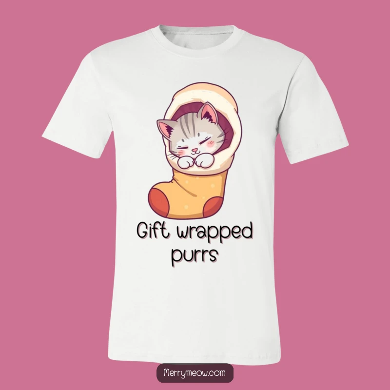 Funny Cat Stocking T-Shirt: Purring kitty design, a cute and funny holiday gift for cat moms.