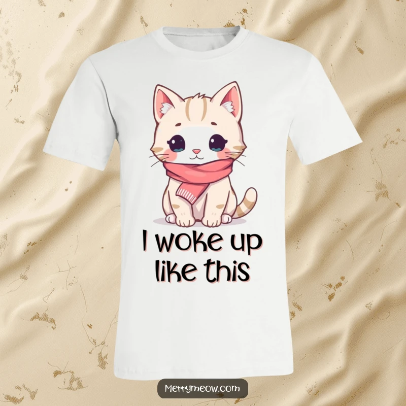 Funny T-Shirt: Cute cat with a tiny scarf, exuding ultimate coziness and winter comfort, perfect for a funny gift.