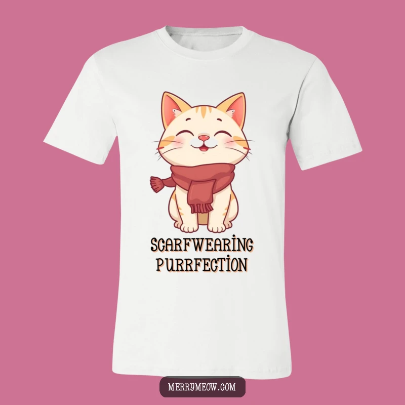 Funny Giggling Cat Festive Scarf T-Shirt, a Whimsical Holiday Shirt Gift