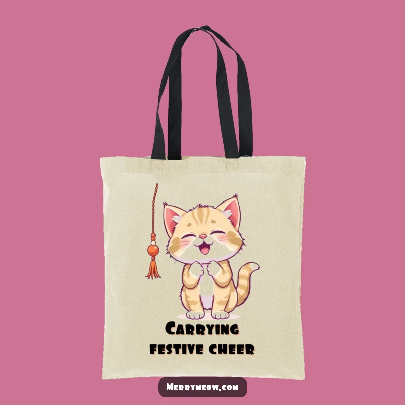 Funny Kitten Tinsel Tote Bag - Playful Holiday Cat Accessory for Everyday