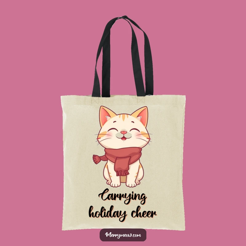 Funny Giggling Cat Festive Scarf Tote Bag, a Hilarious Holiday Shopping Gift