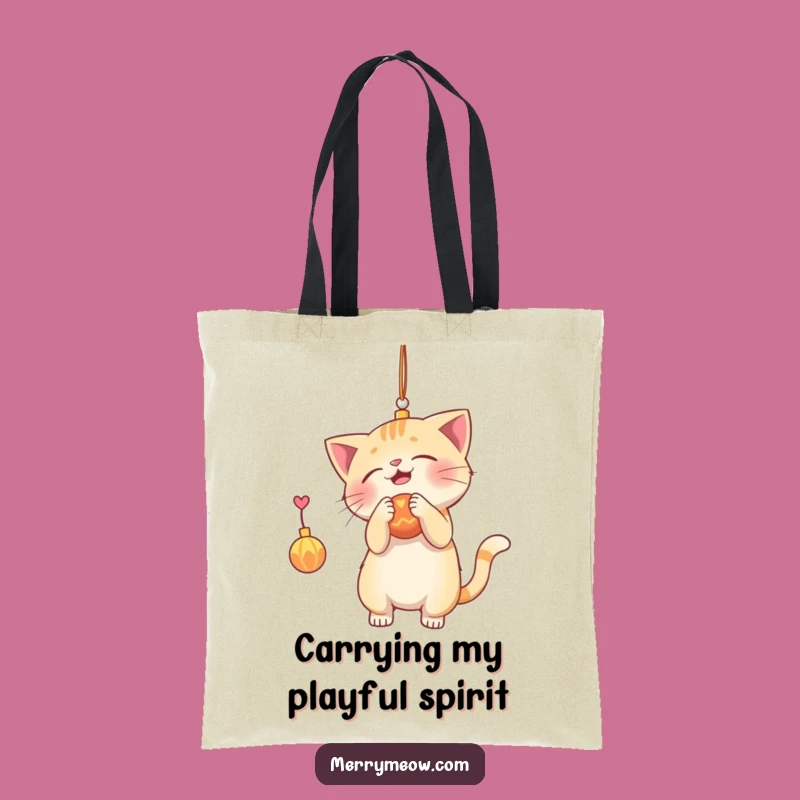 Funny Cat Ornament Batting Tote Bag: Playful Feline for Holiday Errands Gift