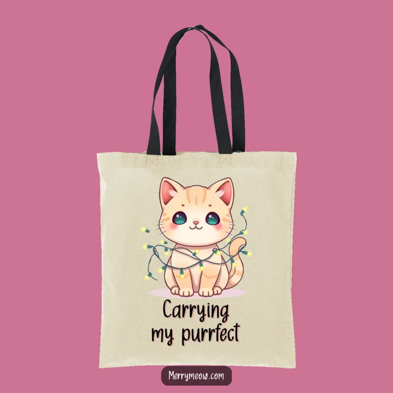 Funny Kawaii Cat Fairy Lights Tote Bag: Carry Your Festive Charm