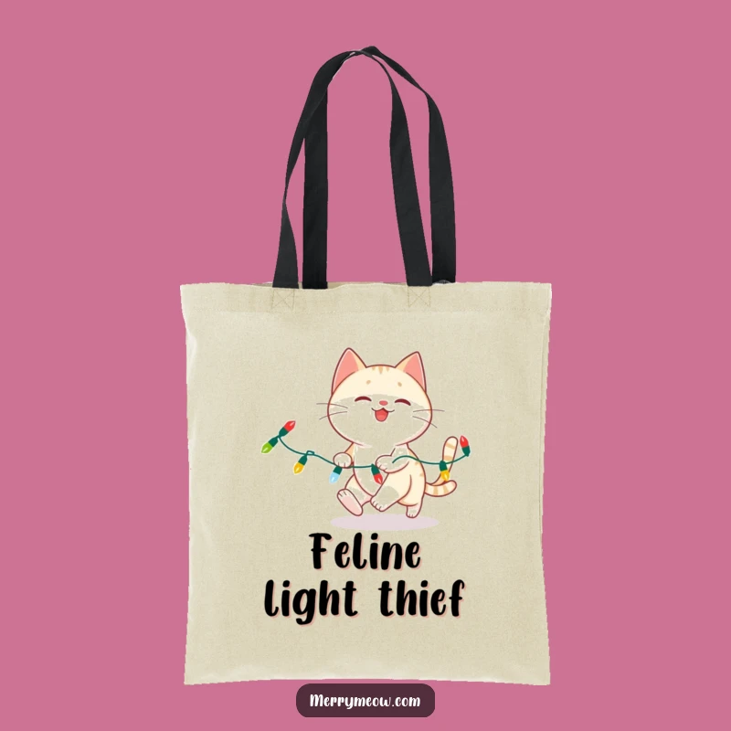 Funny Cat Christmas Lights Tote Bag - Carry Your Holiday Spirit Hilariously!