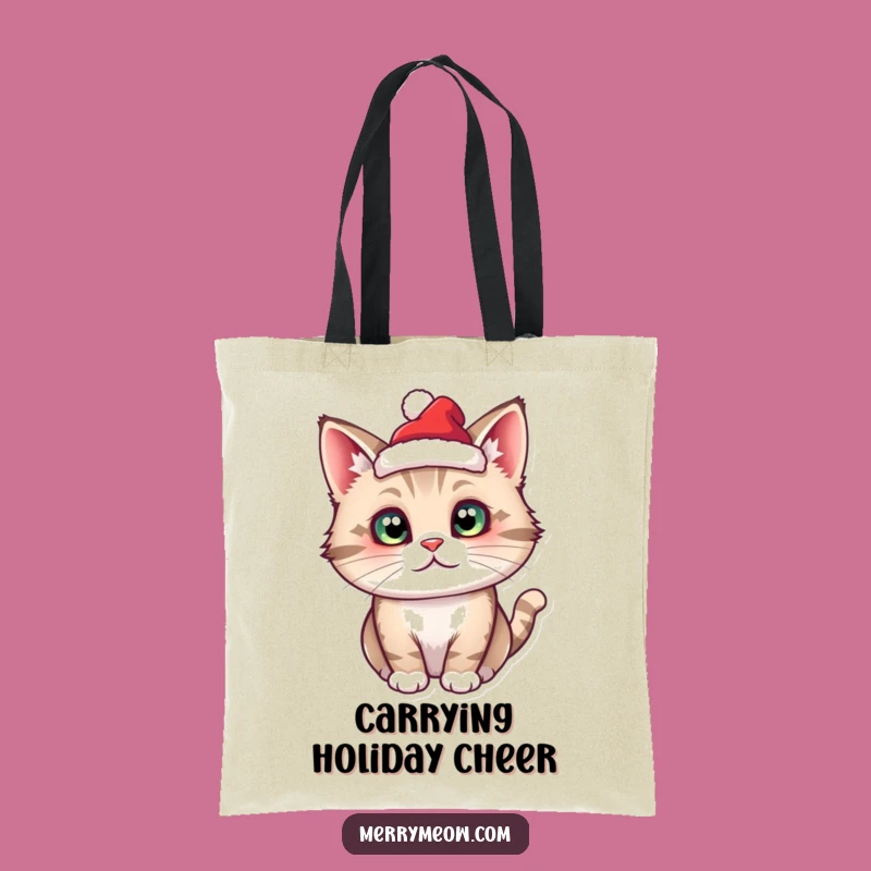 Funny Cat Santa Tote Bag - Tiny Hat, Festive Feline Accessory, Cute Funny Gift