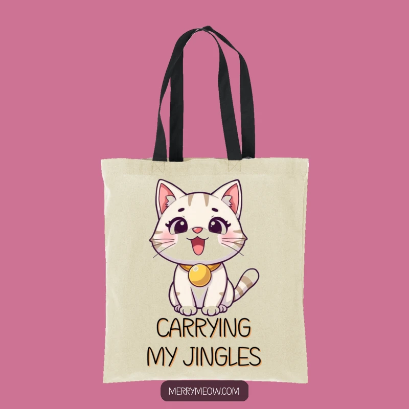 Funny Excited Cat Jingle Bell Tote Bag: Carry Happiness Everywhere