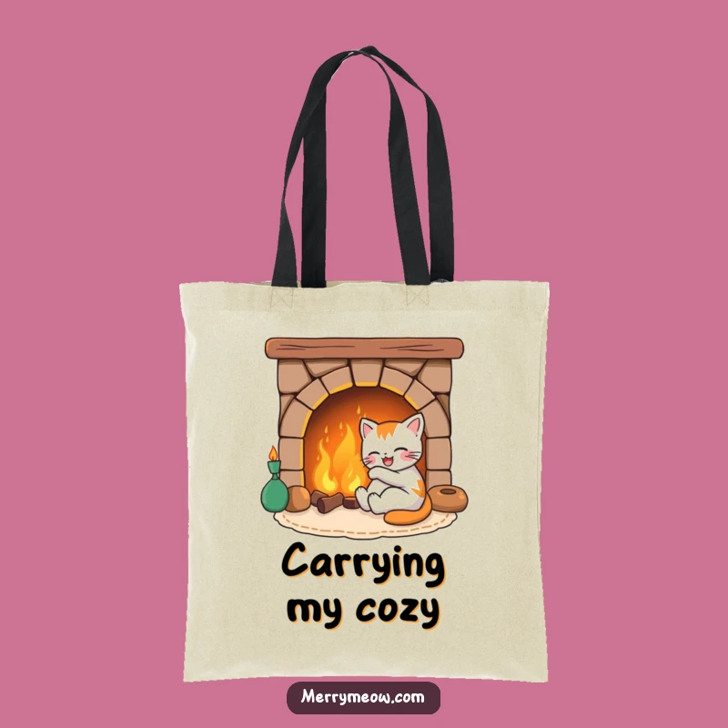 Funny Joyful Cat Fireplace Tote Bag, a Tote-ally Humorous Gift for Cat Enthusiasts