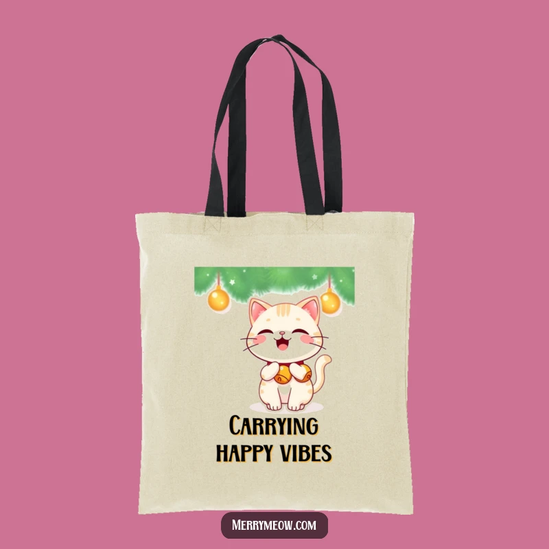 Funny Kawaii Jingle Bell Cat Tote Bag: Festive Accessory, Practical Funny Gift