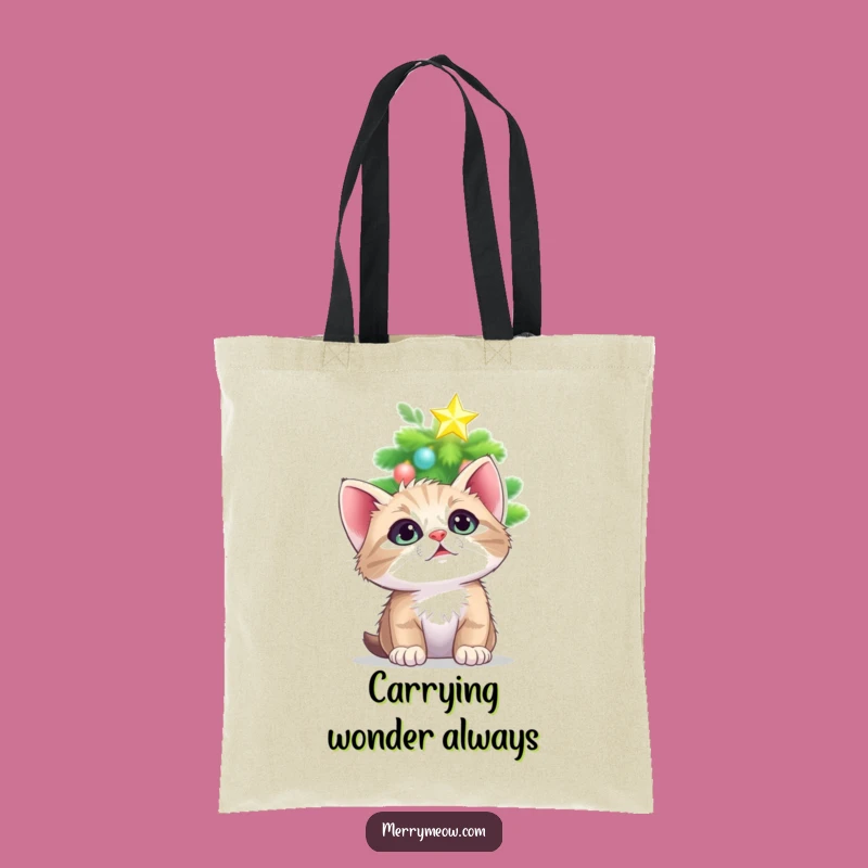 Funny Kitten Christmas Star Tote: Holiday Magic Bag Funny Gift