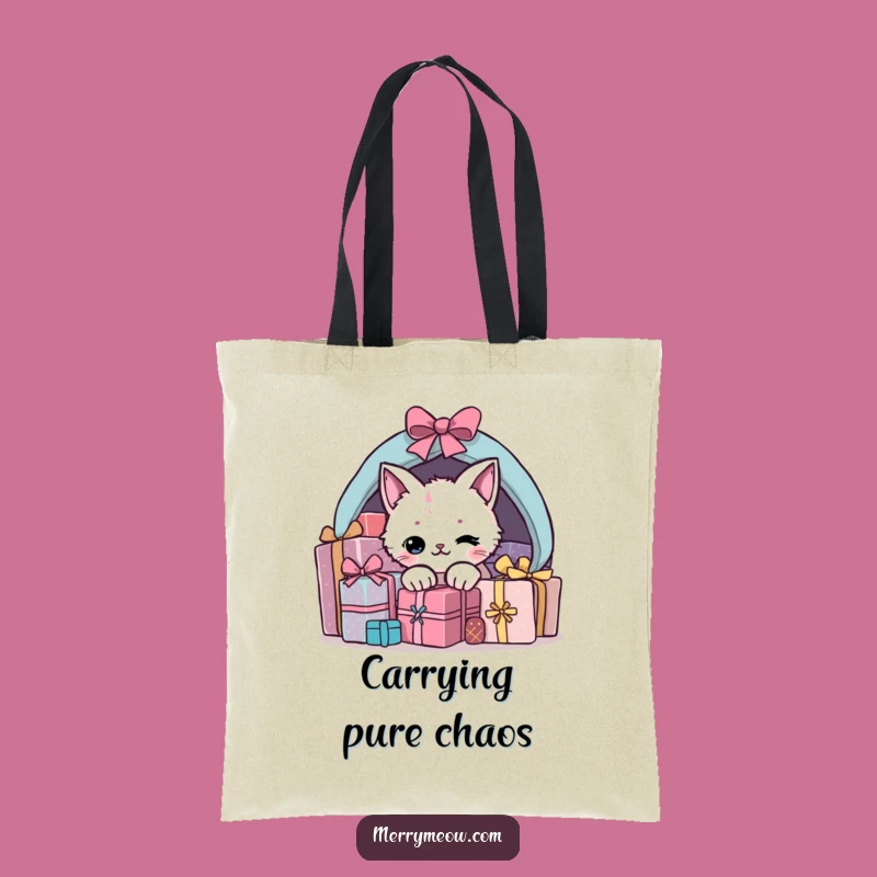 Funny Present Cat Tote Bag: Carry Your Holiday Treasures Hilariously