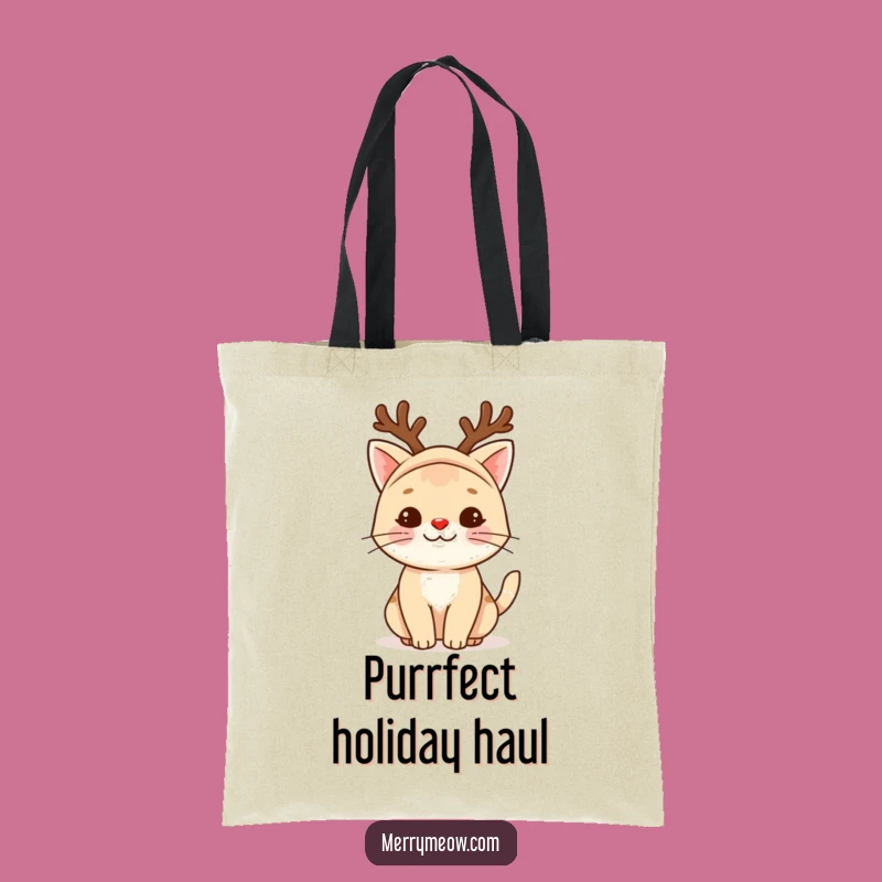 Funny Reindeer Cat Tote Bag: Carry Your Holiday Spirit Hilariously