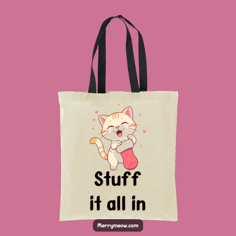 Funny Swatting Cat Stocking Tote Bag: Chic Feline Holiday Accessory