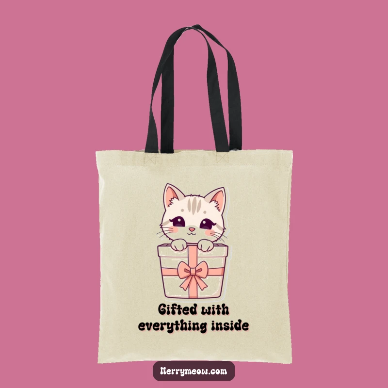 Funny Cat Gift Box Tote Bag: Peeking Feline for Stylish Carry-All Gift