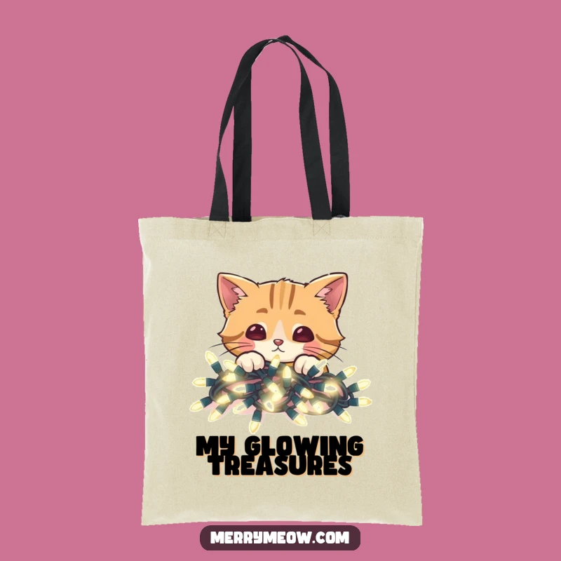 Funny Cat Christmas Lights Tote Bag: Festive Peek-a-Boo Bag Gift